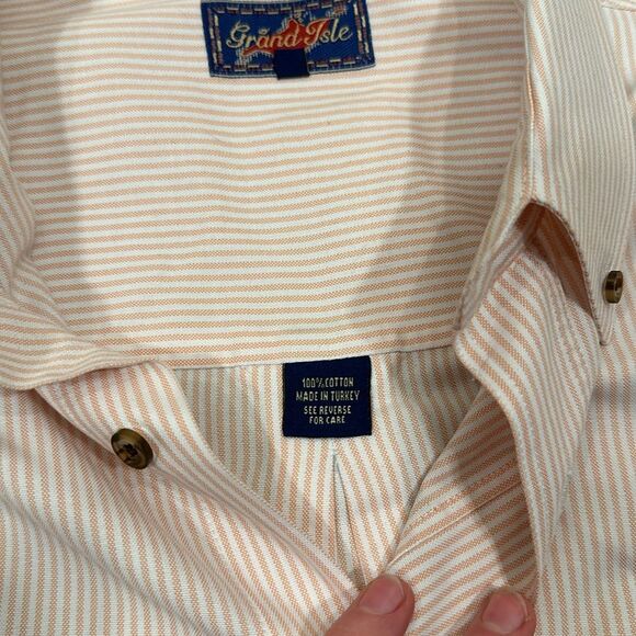 Grand Isle 100% Cotton Orange White Stripe Men Short Sleeve Button Down Shirt 2X - Picture 9 of 12